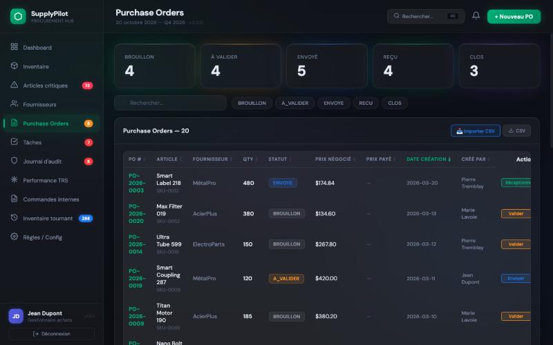 Commandes d'achat SupplyPilot